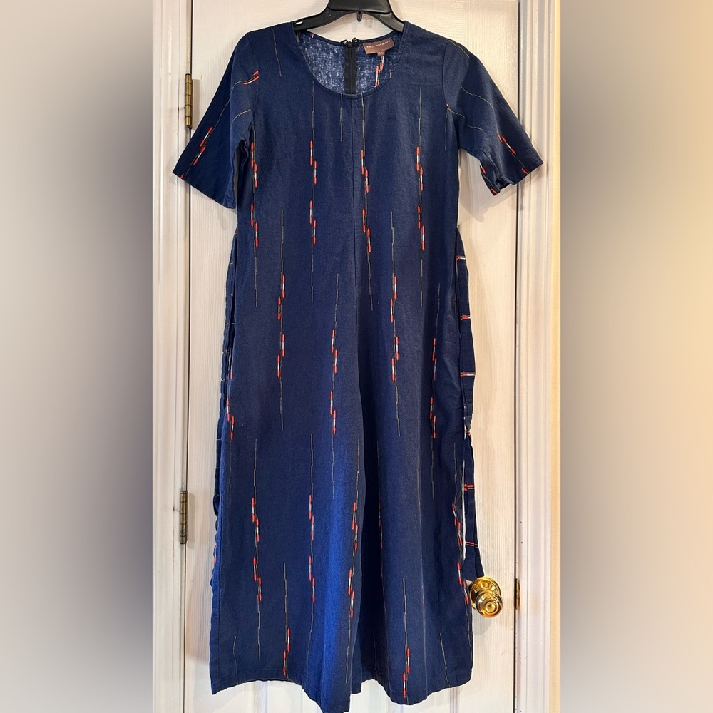 Women's Navy Short-Sleeve Jumpsuit with Subtle Red Accent